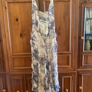 ASOS Marble-Print Sleeveless Maxi Dress in Blue & Cream